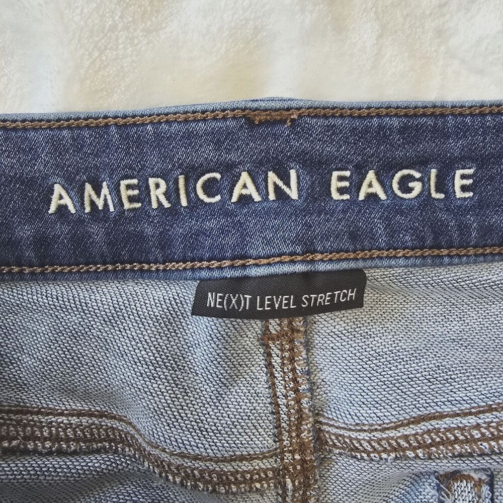 American Eagle Next Level Stretch Hi Rise Jegging Distressed Blue Jeans Size 14 - Picture 6 of 8